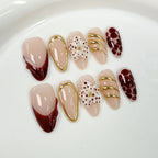 10pcs French Almond Press on Nails Flower False Nails Wearable Stick-on Nails Fake Nail Uñas Postizas Mujer Накладные Ногти 네일팁