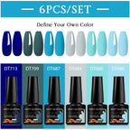 MEET ACROSS 6Pcs/Set 7.3ml Sparkly Red Pink Gel Nail Polish Glitter Semi Permanent Nail Art LED UV Gel Varnish Nail Supplies