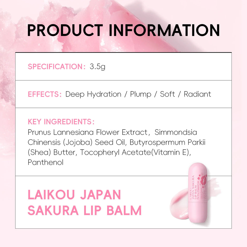 LAIKOU Sakura Lip Balm Nourishing,Refreshing,Hydrating and Moisturizing Preventing Cracking Repairing for Daily Care Lip Balm