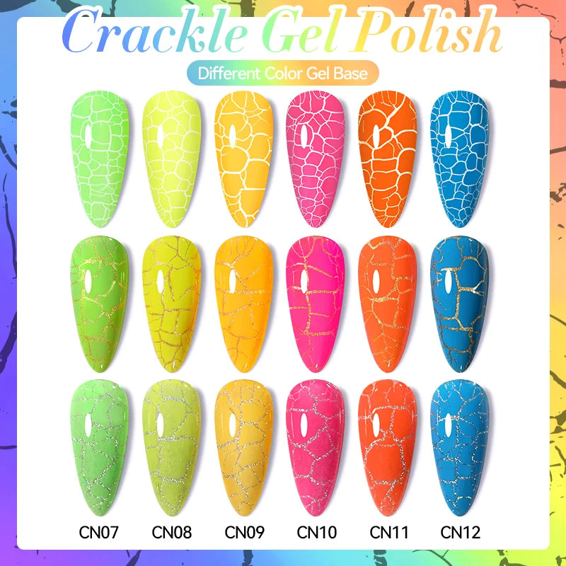 LILYCUTE 7ml Neon Crackle Gel Nail Polish Summer Fluorescent Quick Drying Semi Permanent UV Gel Nail Art Varnish DIY Manicure