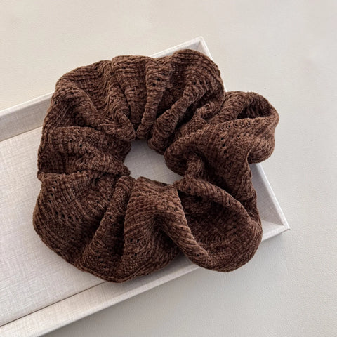 Soft Chenille Velvet Hair Scrunchies Large Hair Ties For Women Hollow Out Corduroy Head Bands Winter Warm Ponytail Holder 1Pc