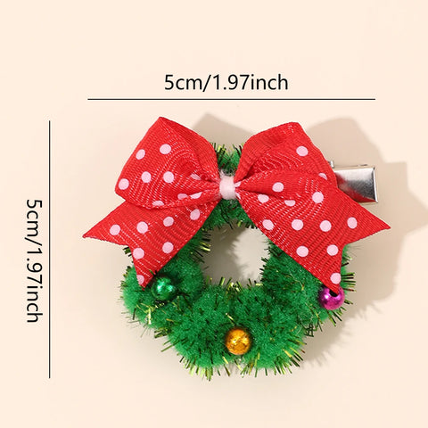 2Pcs Christmas Wreath Hair Clips With Red Polka Dot Bows Cute New Year Hairpins For Girls Children New Headwear Accessories