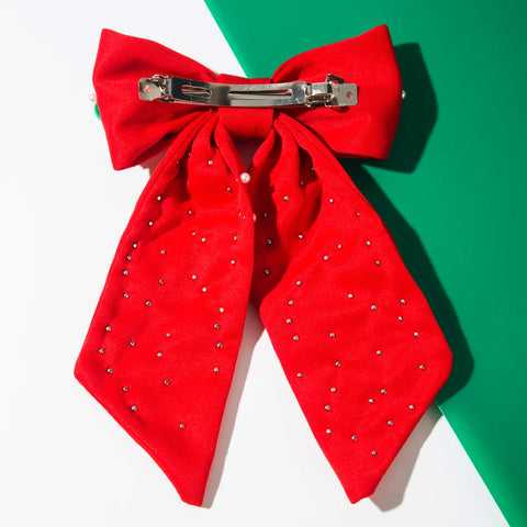 New Christmas Elements Bow Hairpin Women's Fashion Nail Diamond Pearl Holiday Party Spring Clip Hair Accessories