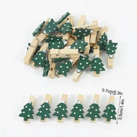 30pcs Christmas Wooden Clips Christmas Tree Photo Clips Pendant Elk Gloves Snowflake Clothespins DIY Photo Pegs for New Year
