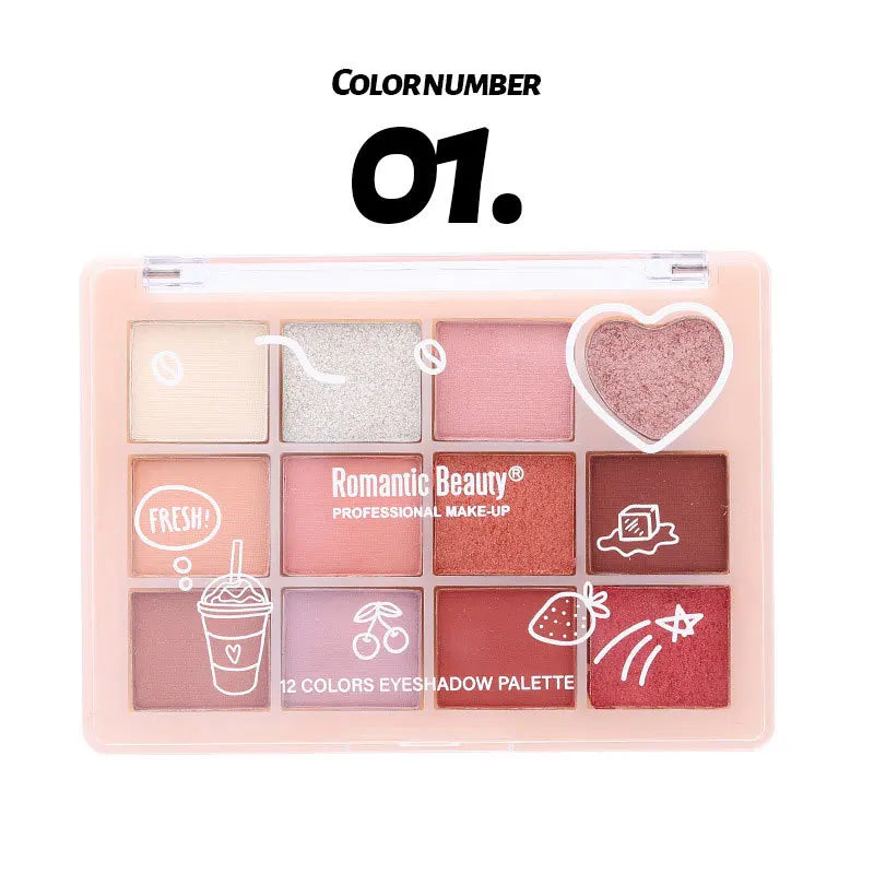 12-in-1 Eyeshadow Palette - Heart Design with Matte & Shimmer Browns, Soft Micro-Sparkle, Long-Lasting & Highly Pigmented