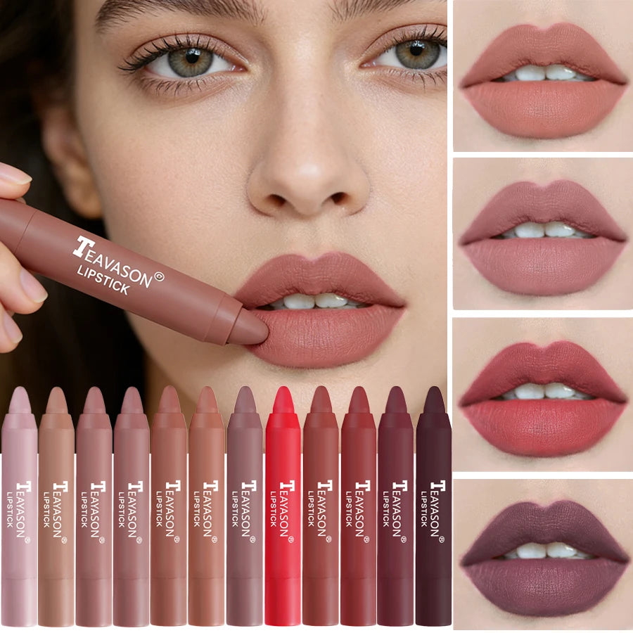 Matte lipstick for easy application, smudge-proof, daily moisturizing, lipstick, holiday gift, light makeup, lip pen, lipliner,