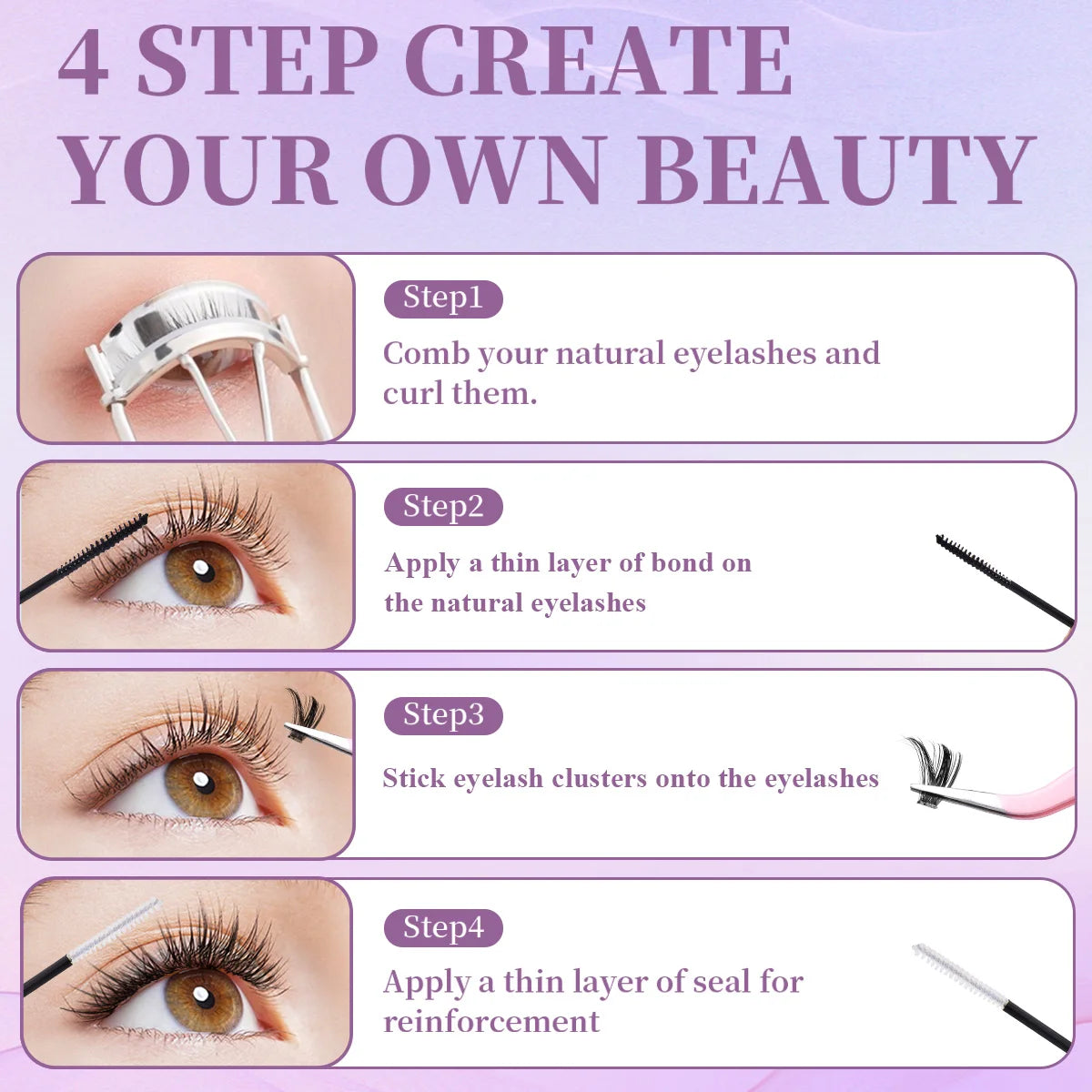 DIY Lash Extension Mix Styles Individual Lash Clusters with Bond&Seal Remover Tweezers Lash Brush eye Makeup tool