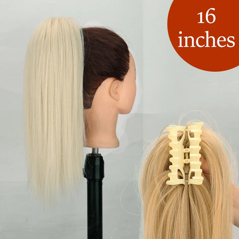 34inches Synthetic Ponytail Hair Extension Clip in Fake Wig Hairpiece Blonde Wrap Around Pigtail Long Smooth Overhead Pony Tail