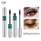 QIC Double Effect 4D Mascara Waterproof Long Curl Natural Thick Eyelash 2-in-1 Black Mascara with 2 Brush Heads