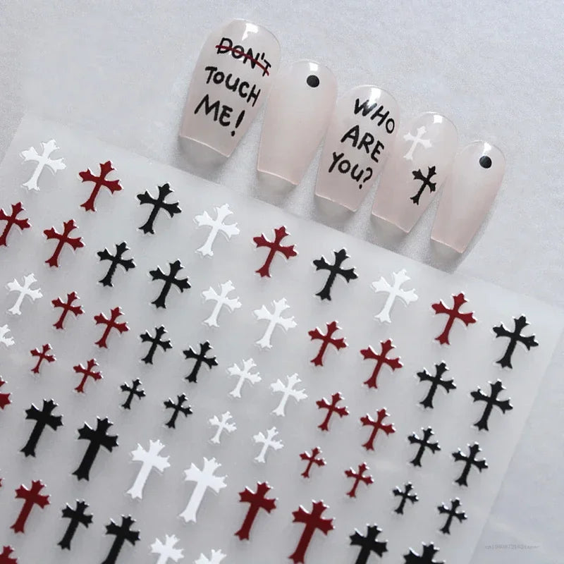 Adhesive stickers with European and American style cross snake black and white wave dot hot silver line letter nail stickers