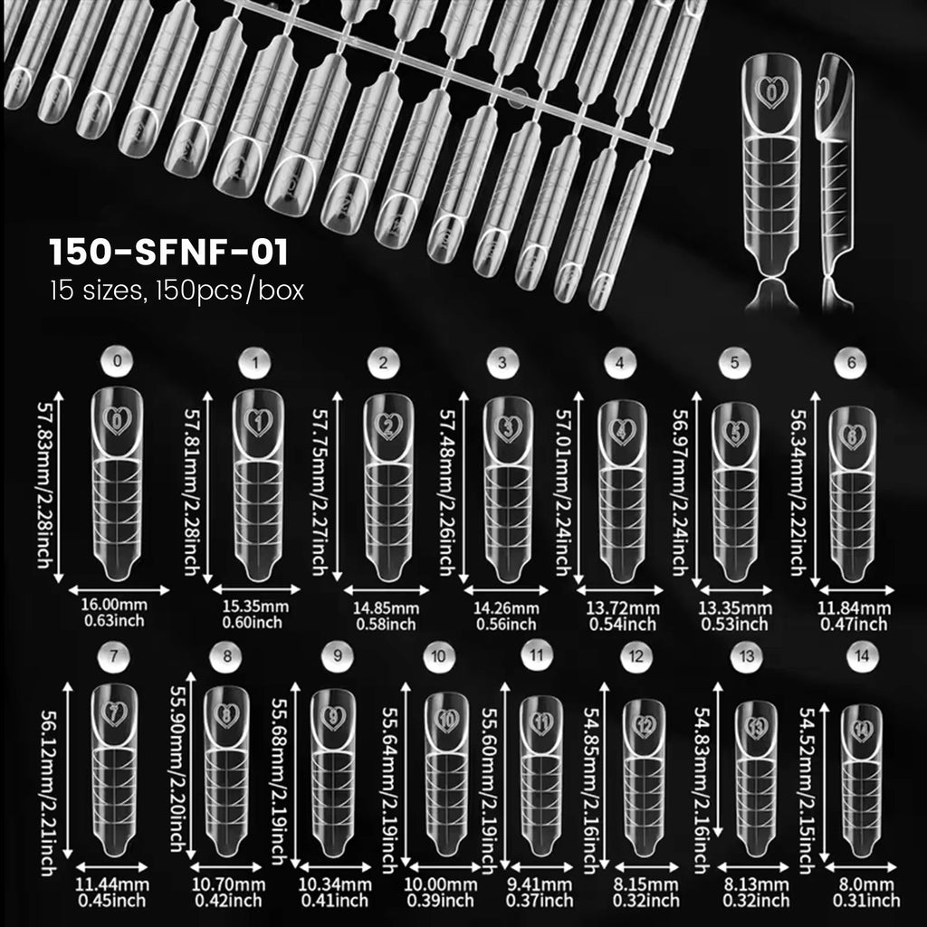 150Pcs Space French Nail Dual Forms Clear Nail Extension 15 Sizes Nail Forms Reusable Nail Tips For Gel Manicure DIY Salon Tools