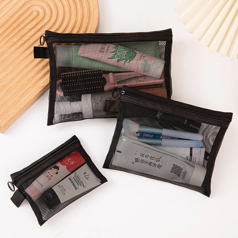 1/5/10pcs Mesh Clear Cosmetic Bags Women Black Makeup Bag Portable Travel Toiletry Organizer Case Lipstick Storage Pouch Gift
