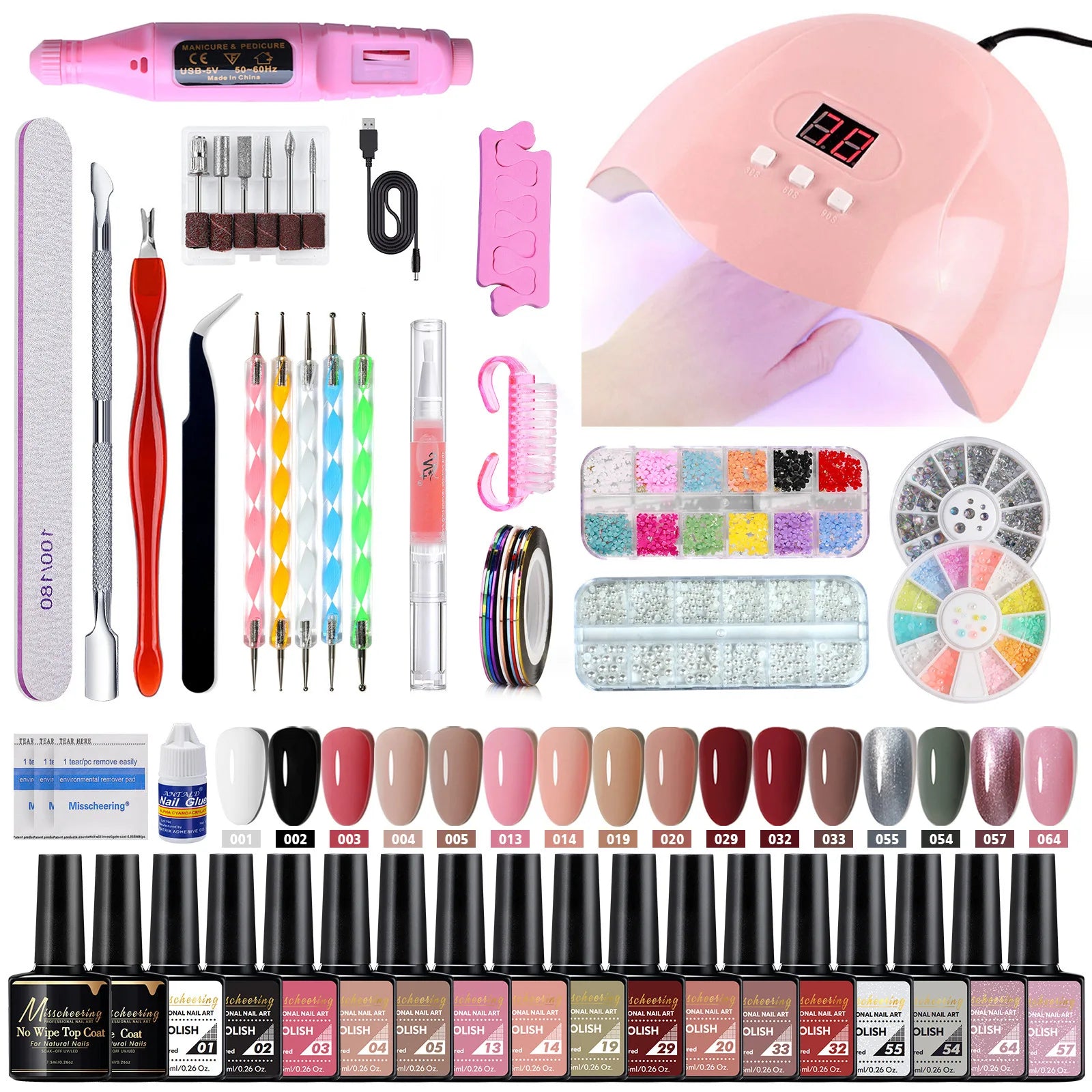 Gel Polish Set Nail Art Kit with UV LED Lamp - Complete Beginner Manicure Tools Kit Including Drill and Brushes for DIY Salon