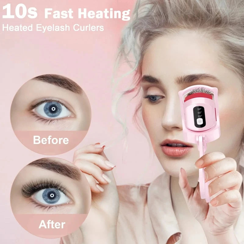 Heated Eyelash Curler with Lcd Display Silicone Pads Eyelash Protection Natural Curling Without Damaging Eyelashes Rechargeable