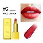 Shimmer Gold Lipstick Metallic Glitter Sexy Lipsticks Long Lasting Batom Waterproof Cosmetic Gold Brick Tube Design Gift 3.5g