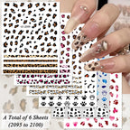 3/6/12 Sheets Leopard Nail Art Stickers Set – Self-Adhesive Animal Nail Decals for DIY Manicure, Cheetah Paw Nail Decorations
