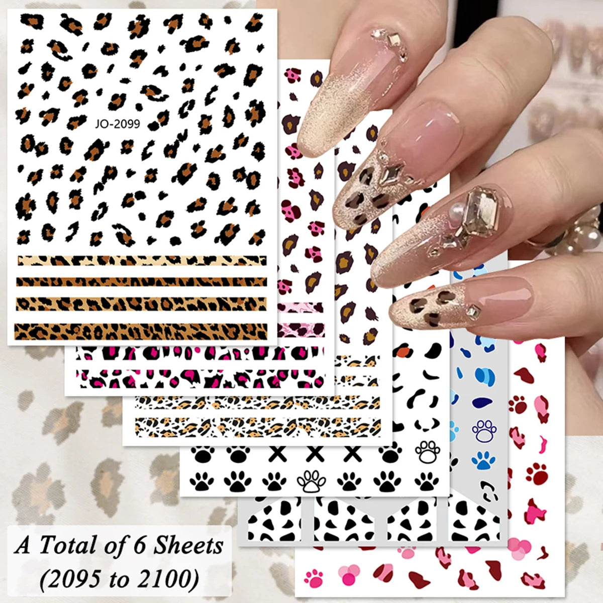 3/6/12 Sheets Leopard Nail Art Stickers Set – Self-Adhesive Animal Nail Decals for DIY Manicure, Cheetah Paw Nail Decorations