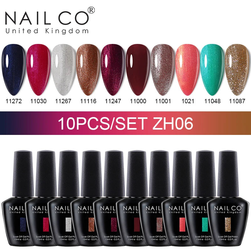 NAILCO 15ml 10pcs/Set Nude Colors Gel Nail Polish UV Gel Nail Polish Pink Nail Lakiery Esmalte Top Base Nail Art Design Vernis