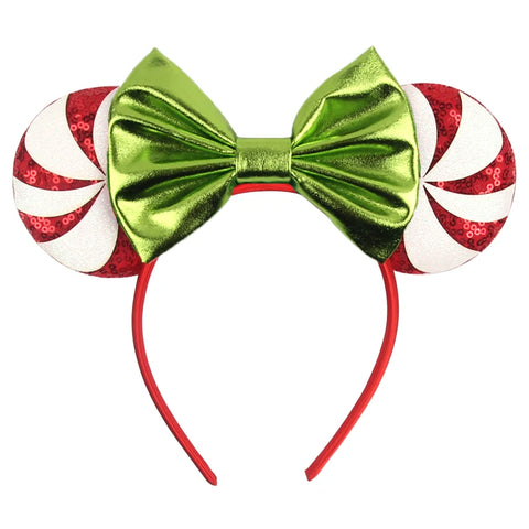 2023 Disney Christmas Mickey Ears Headband For Girls Sequins Bow Festivall Party Hairband DIY Hair Accessories