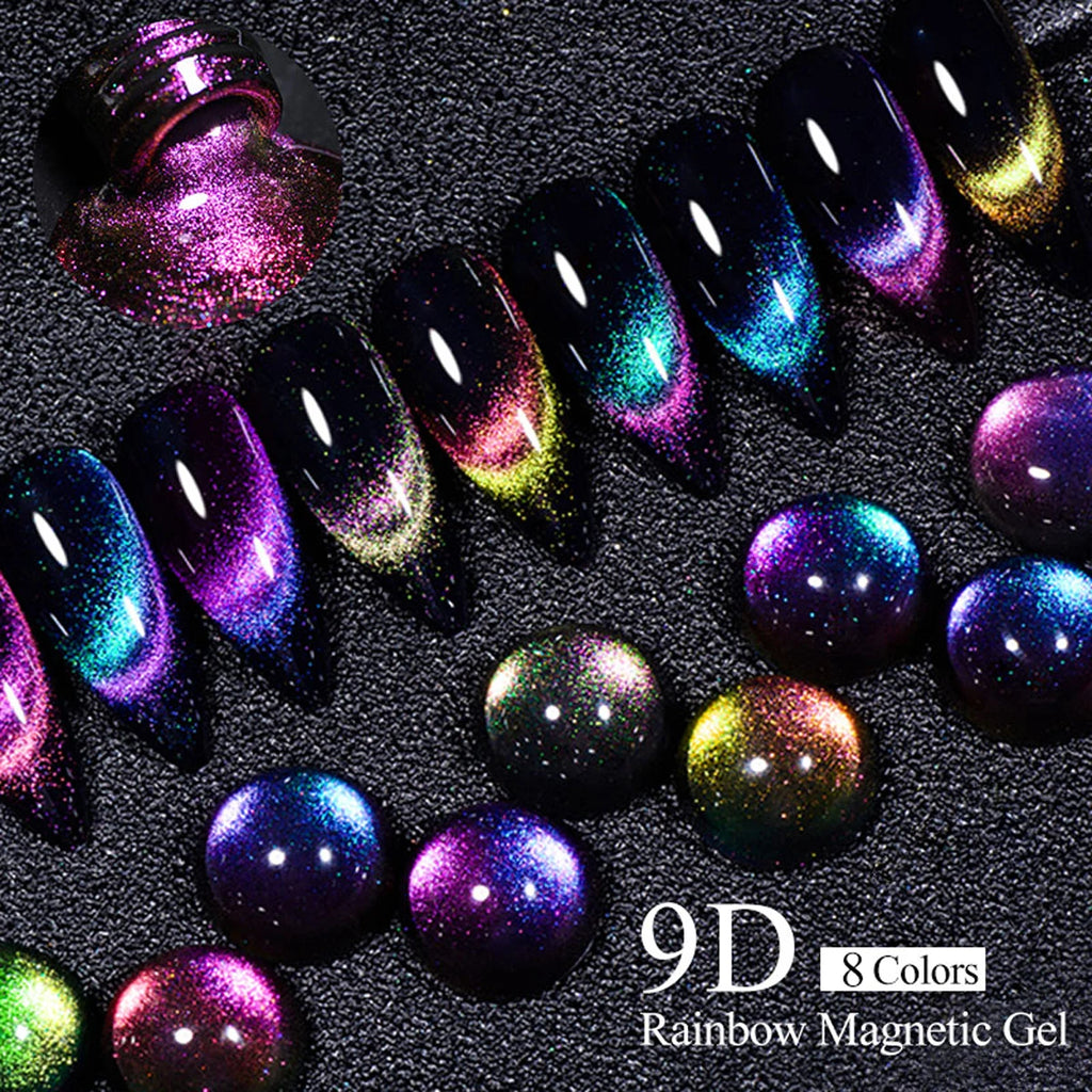 MEET ACROSS 11/9/10Pcs Cat Magnetic Gel Nail Polish 9D Magnetic Gel Semi Permanent Nail Art Soak Off UV Gel Varnish Nails Kit