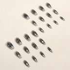 24pcs Y2k Star Press On Nails Gradient Black Mid-length Coffin False Nail Tips Full Cover Moon Designs Fake Nail For Cool Girls