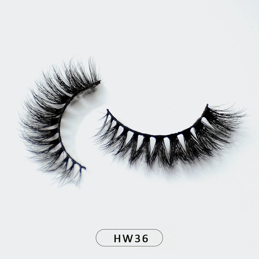 HZJY 10-15mm 3D Real Mink Handmade Crossing Lashes Individual Strip Thick Lash Fake Eyelashes with free paper boxes