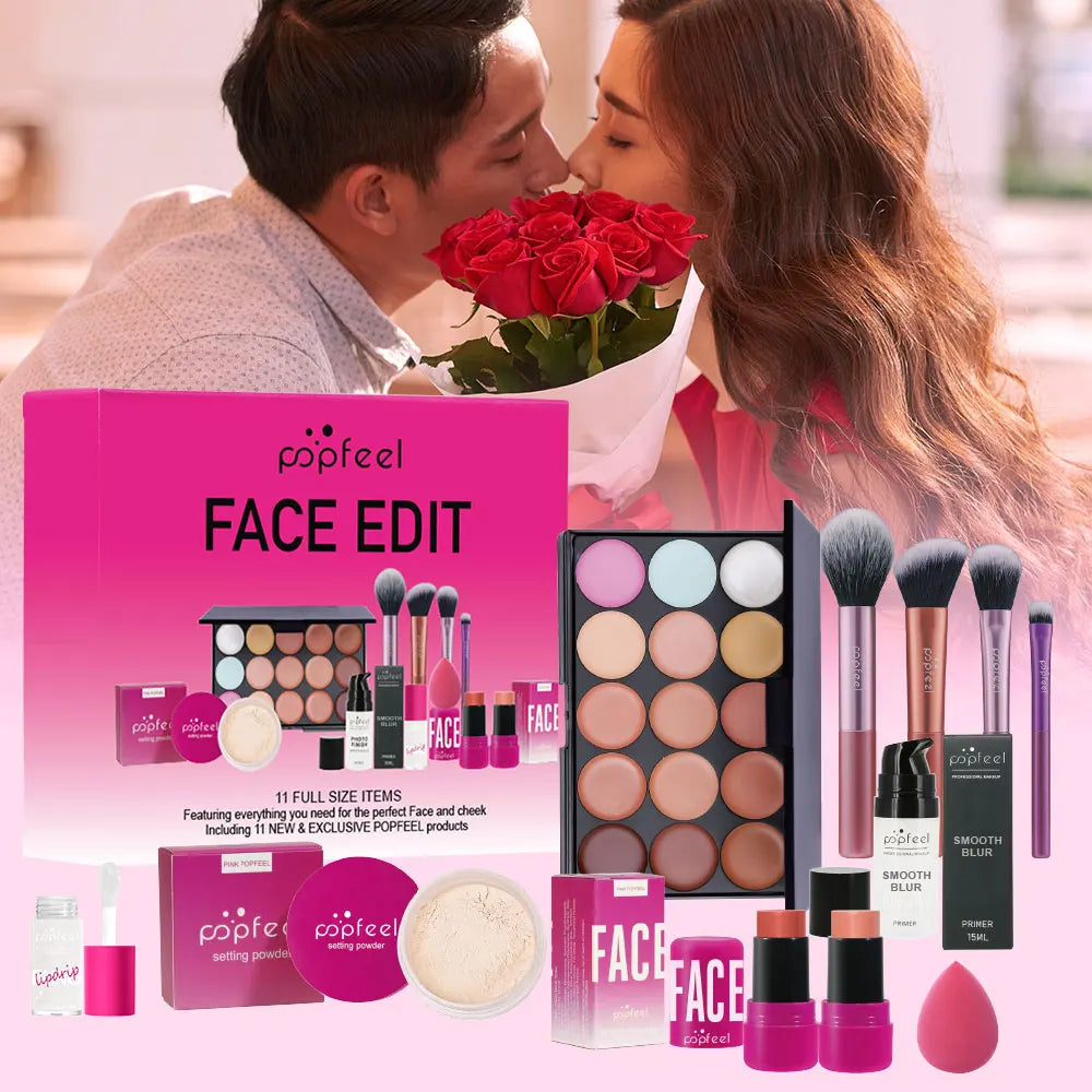 POPFEEL Valentine's Day and Holiday Makeup Gift Set - All-in-One 11-Piece Makeup Kit for Girls and Women, Featuring Concealer