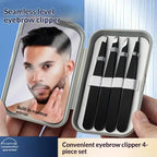 4 Pcs Stainless Steel Eyebrow Clip Tweezers Set Eyebrow Tweezers Eyebrow Trimming Set Beauty And Grooming Tools With Mirror Case