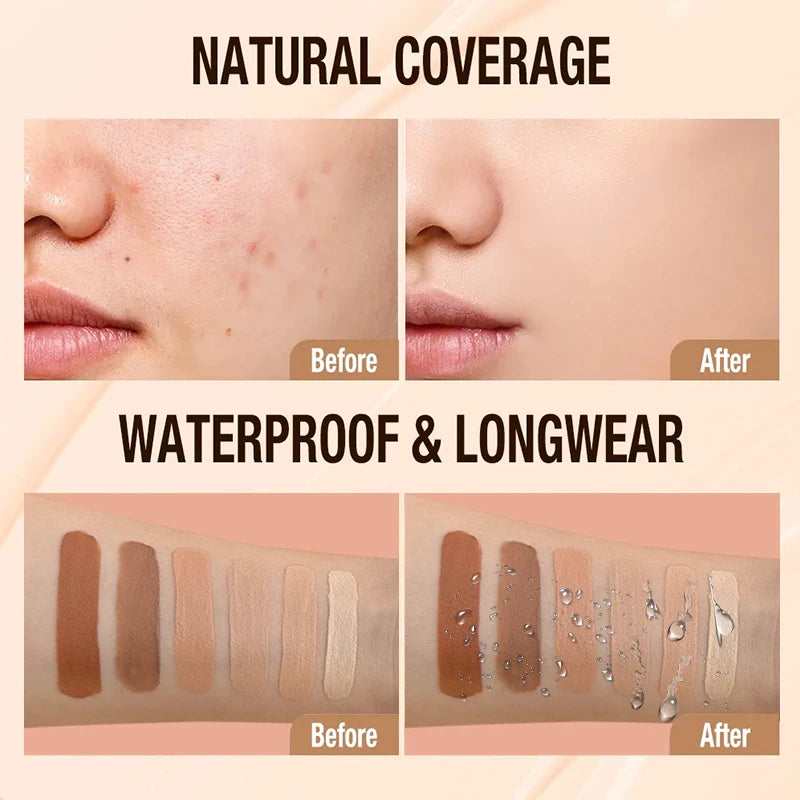 Liquid Foundation High Coverage Makeup Base natural Concealer 6 color longlasting Oil-Control Face Foundation Makeup Cosmetics
