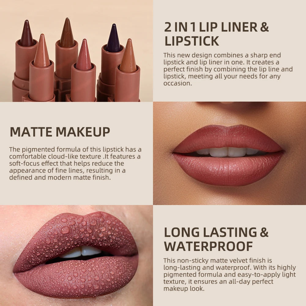 Matte Lip Makeup Kit 2pcs Waterproof Long Lasting Lip Liner and Lip Oil Combo Red Brown Pink Nude Tones Lipstick Set