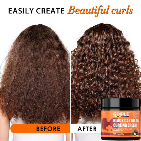 GOIPLE 200g Black Castor Oil Curling Cream With Curl Defining Brush For Moisturize Perfection Wavy Moisturize Anti-Frizz Hair