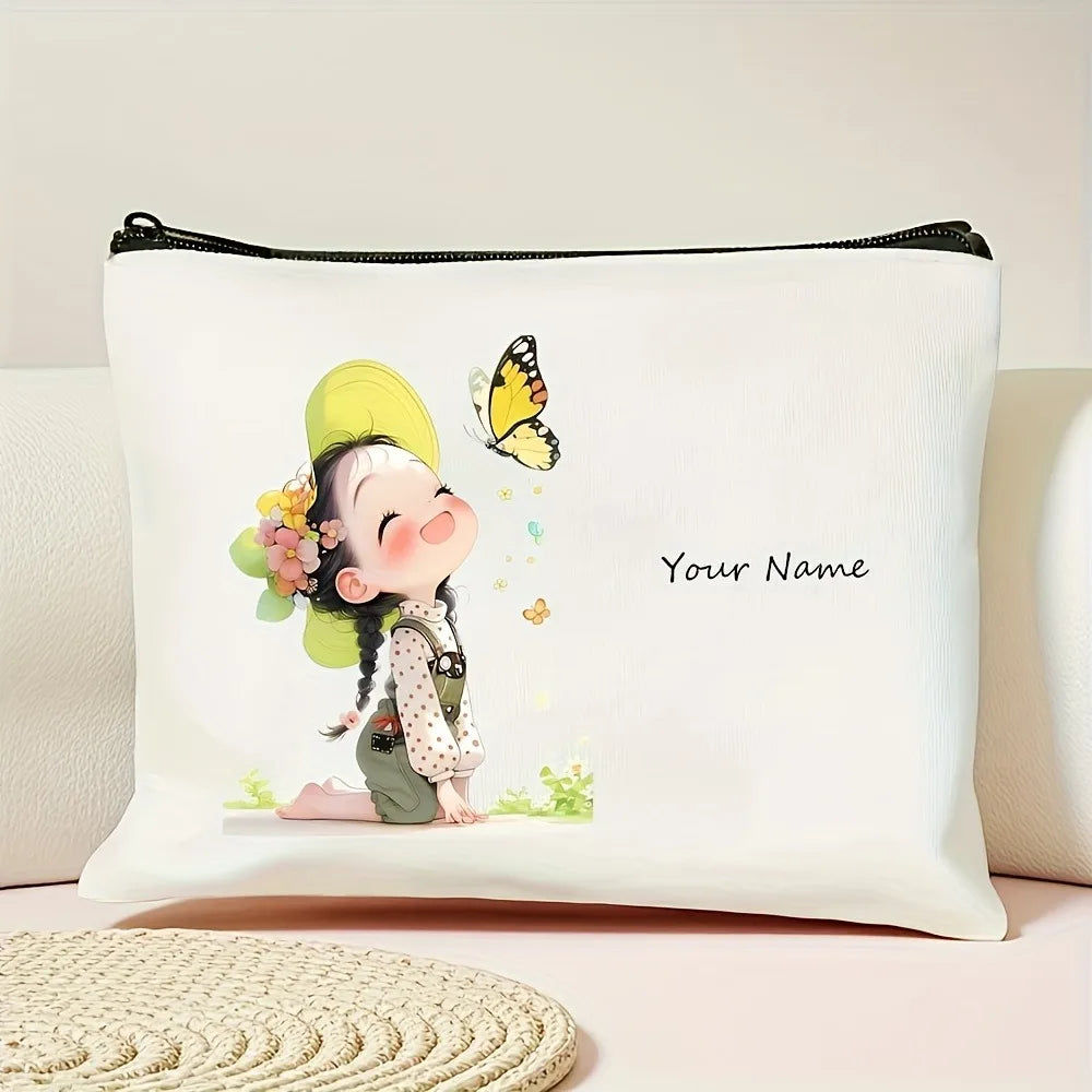 Chic Custom Name Unique Vintage Cute Floral Makeup Bags for Girls Cosmetic Pouch Toiletry Bag Pencil Case Travel Storage Handbag