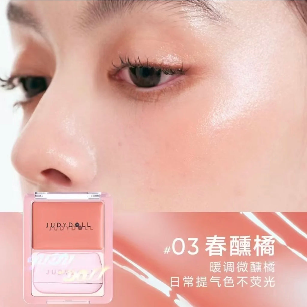 Judydoll Water Light Blusher Cream Mirror Watery Moisturizing Gloss Texture Portable Multipurpose Expanding  With Puff