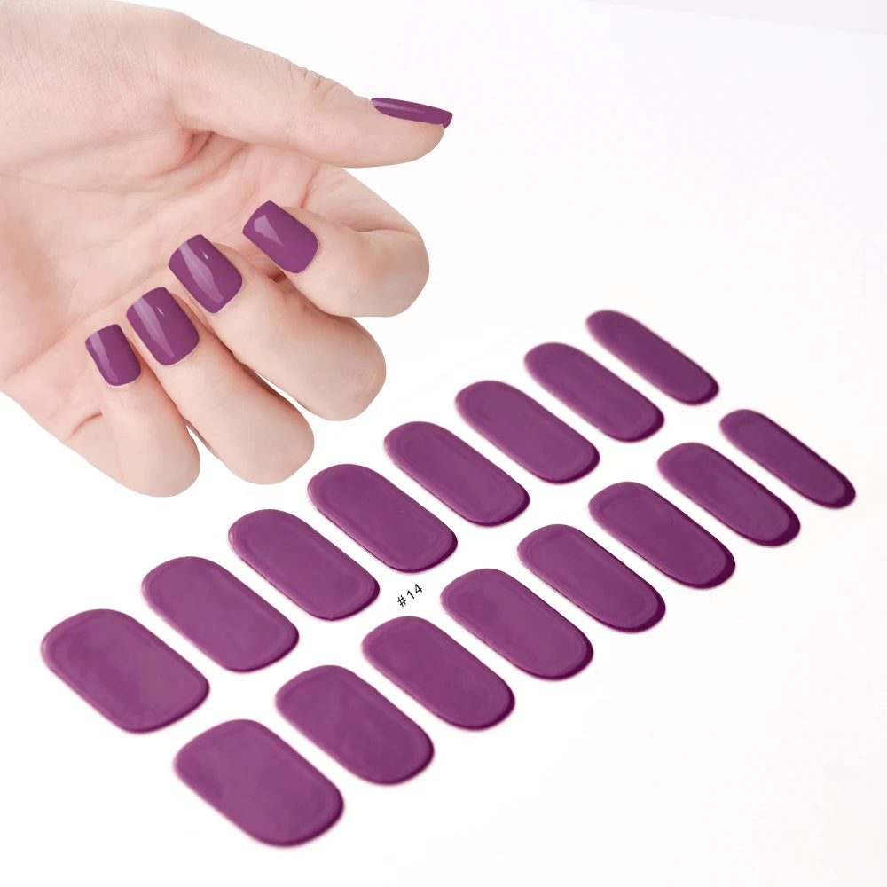 16Tips French Black Semi-Cured Nail Stickers With Glitter Long-Lasting UV Gel Nail Polish Wraps Full Cover Nail Art Decals Patch