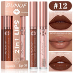 DUNUF Lip Gloss And Lip Oil Set 2-Piece Long-Lasting Waterproof Matte Moisturizing Non-Fading Lipstick Collection