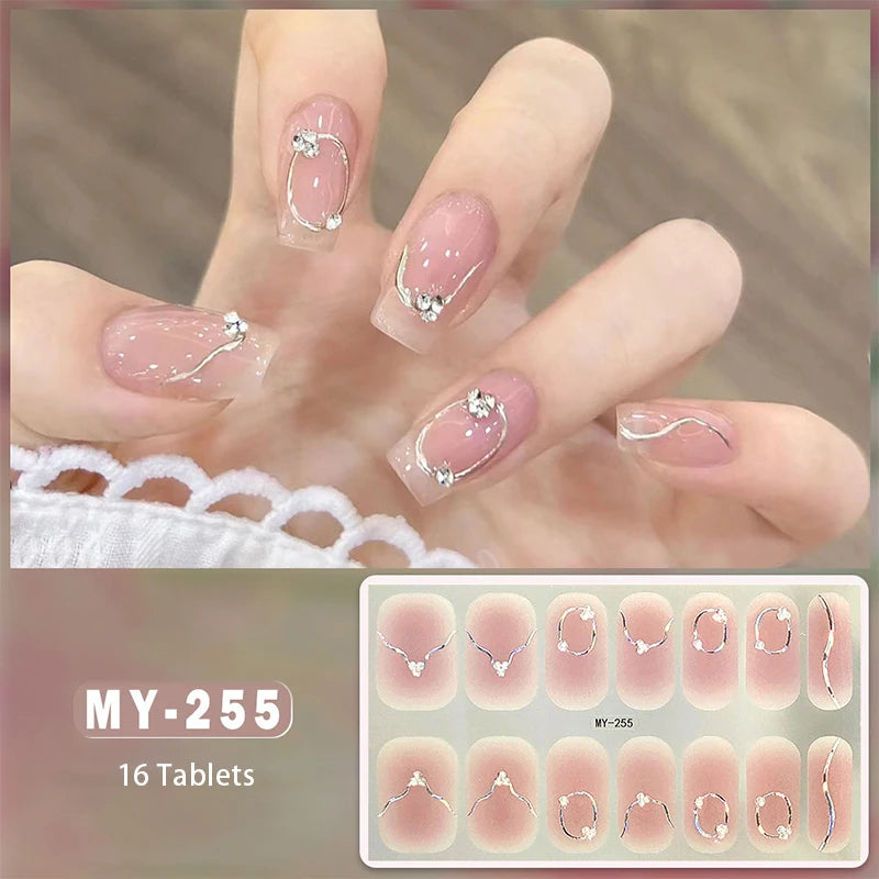 14/16Tips Full Cover Gradient Nail Stickers Multi Color Self Adhesive Slider No Need UV Lamp Cured Press ON Nail Decal