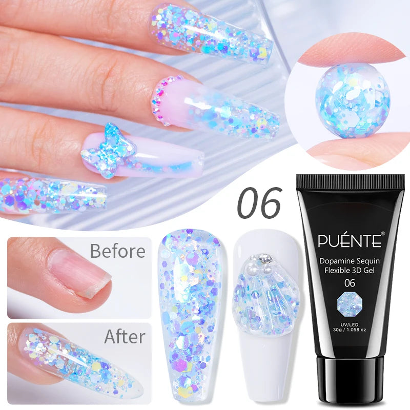 PUENTE 7.5ML Blue Laser Cat Magnetic Gel Nail Polish Sparkling Holographic Rainbow Cat Eye Gel Soak Off UV/LED Nail Art Varnish
