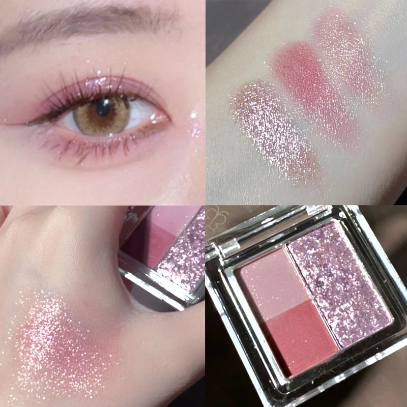 3Color Glitter Purple Eyeshadow Palette Mini Portable Earth Color Matte Eyeshadow Long Lasting Waterproof Shimmer Pigment Makeup