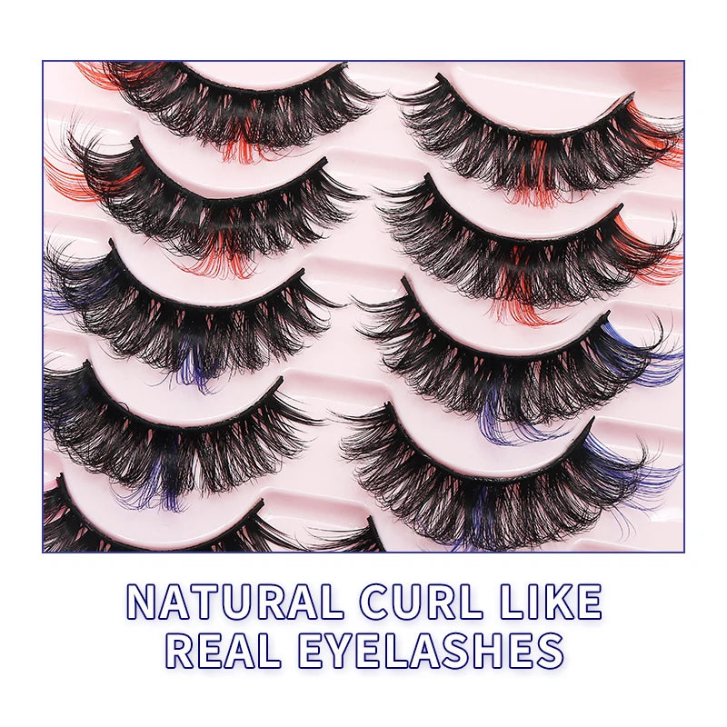 Colored Strip Lashes Fast Shipping Makeup For Clue Mink Eyelashes Full Strip Eyelashes Red Blue Green Eyelashes Wholesale