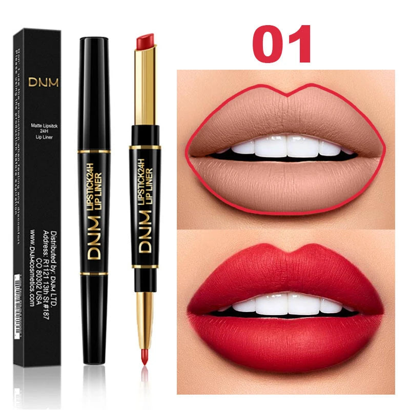 2 In 1 Matte Lipstick Pencil Double Head Lip Liner Pen Red Nude Long Lasting Waterproof Lady Charming Lip Pencil Makeup Tools