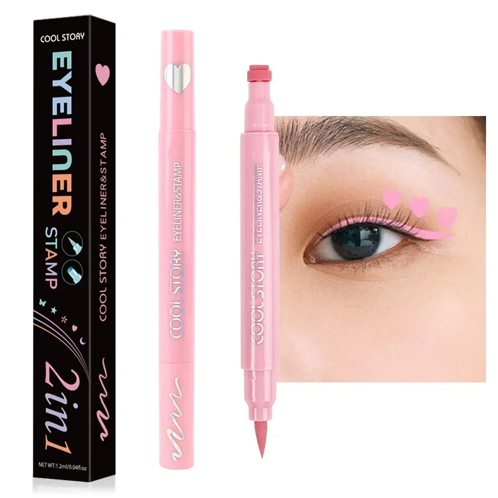 5Pc/Set Love Flowers Eyeliner Stamp Pen Colorful Pink Blue Liquid Eyeliner Double-ended Seal Eye Liner Pencil Fast Drying Makeup