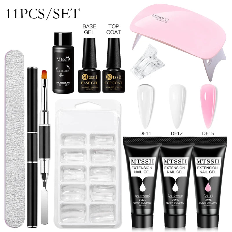 Mtssii 17PCS/Set 20ml Nail Extension Gel Set Builder UV Gel for Nails With 6W UV LED Lamp Nail Extension Tools Kit For Beginner
