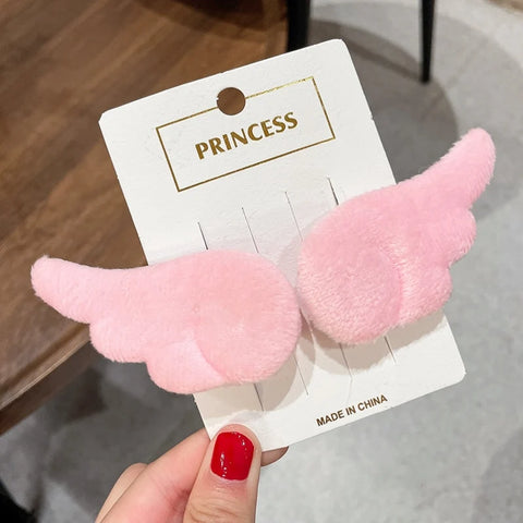 2pcs Angel Wing Hair Clips Girls Kids Cartoon Plush Pins Barrette Wing Hair Hoop Christmas Holiday Dress Up Hairpin Accessories