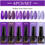 MEET ACROSS 6Pcs/Set 7.3ml Sparkly Red Pink Gel Nail Polish Glitter Semi Permanent Nail Art LED UV Gel Varnish Nail Supplies