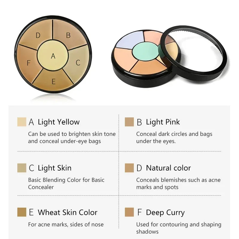 6Colors Concealer Palette Cream Texture Covers Acne Marks Dark Circles Multifunction Face Makeup Lasting Brighten Face Cosmetics