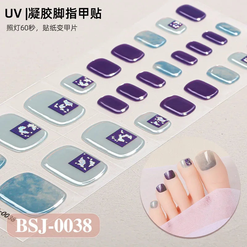 26Tips French Leopard Print UV Gel Toenail Sticker Bronzing Dye Gradient Cross-border Semi Baked Gel Nail Sticker UV Lamp Needed