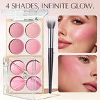 4-Color Blush Set with Brush-Pink, Perfect for Christmas & Valentine’s Day Makeup,Long-Lasting for Daily & Party Looks