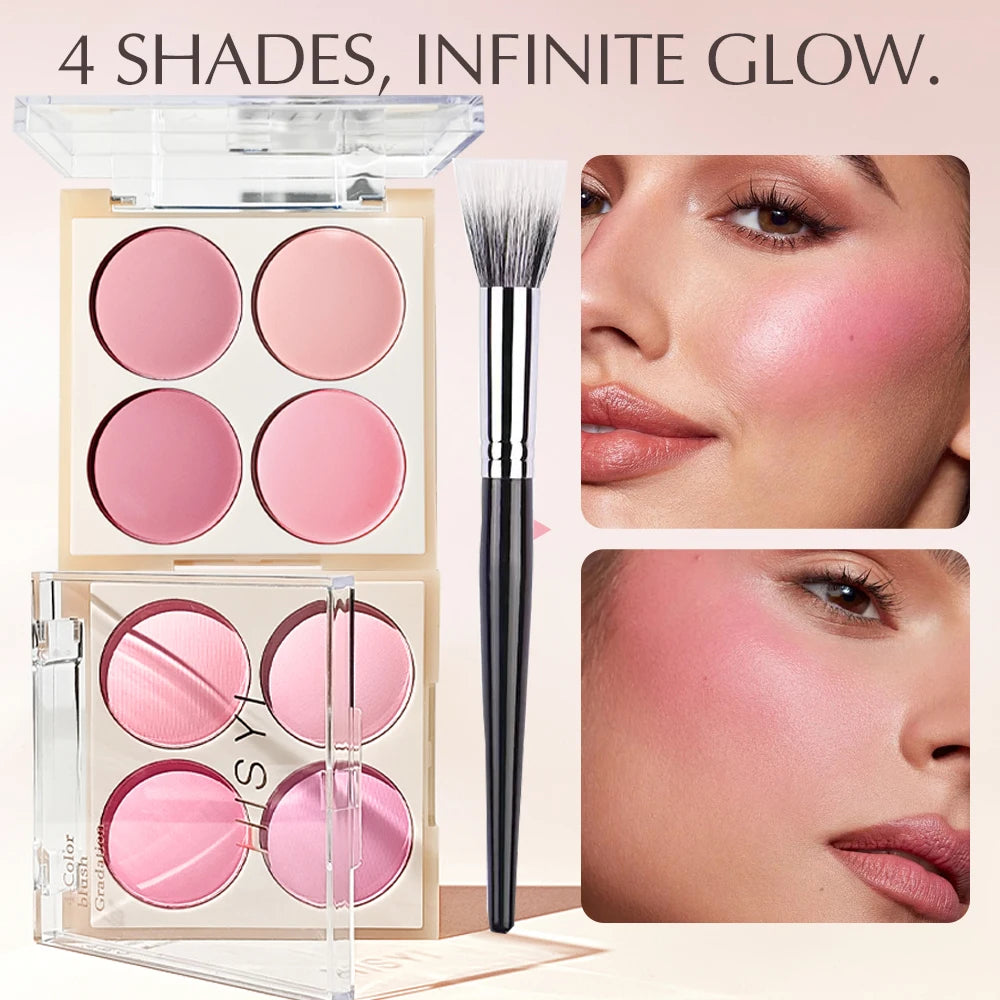 4-Color Blush Set with Brush-Pink, Perfect for Christmas & Valentine’s Day Makeup,Long-Lasting for Daily & Party Looks