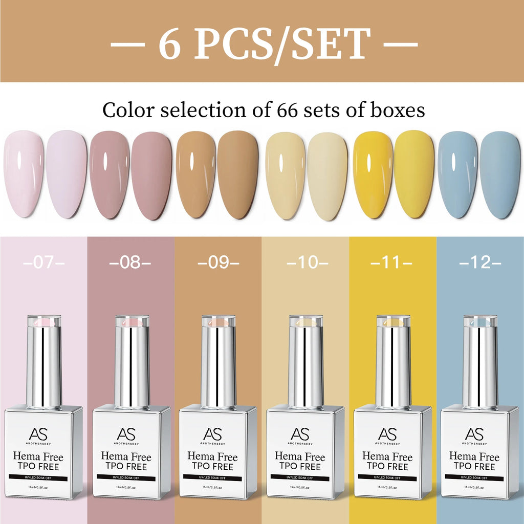 AS 6pcs Color Nail Gel Polish Kit Jelly Pink TPO FREE HEMA FREE Self Leveling Nude Natural Pink Nail Varnish Manicure Set