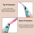 Multi functional nail double ended tweezers with silicone pressure bar, stickers, adhesive drill, clip drill, eyebrow clip